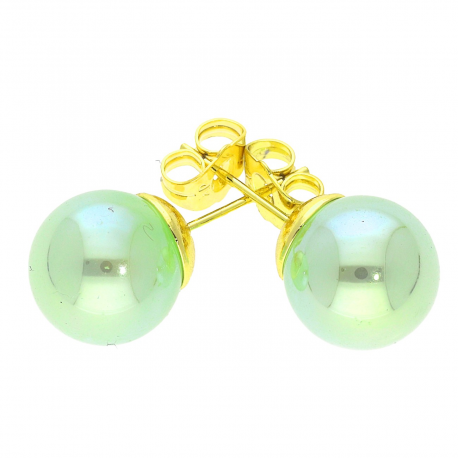 KOLCZYKI POZŁACANE 12 MM GREEN HOLOGRAM BALL XUPING 41046