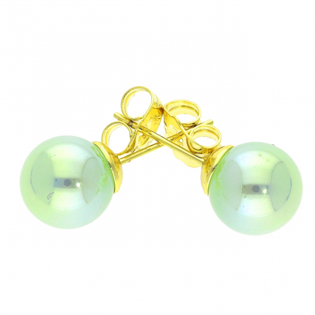 KOLCZYKI POZŁACANE 10 MM GREEN HOLOGRAM BALL XUPING 41050