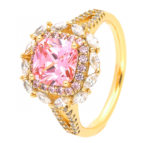 PIERŚCIONEK POZŁACANY 13 MM RÓŻOWY BRYLANT XUPING 41619