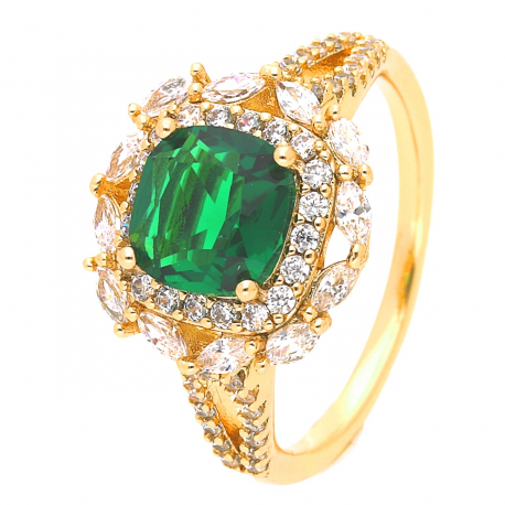 PIERŚCIONEK POZŁACANY 13 MM SZMARAGD XUPING 41620