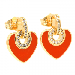 KOLCZYKI POZŁACANE 19/15 MM CZERWONE SERCA XUPING 43471