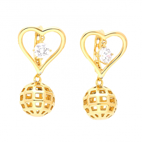 KOLCZYKI POZŁACANE 31/16 MM SERCE Z AŻUROWĄ KULĄ XUPING 44189