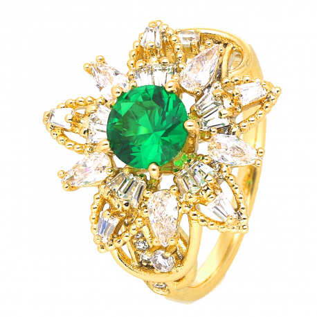 PIERŚCIONEK POZŁACANY 17 MM SZMARAGD LUXURY XUPING 46397