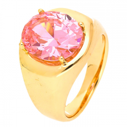 PIERŚCIONEK POZŁACANY 14 MM SYGNET Z RÓŻOWYM BRYLANTEM XUPING 47148