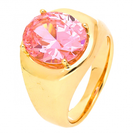 PIERŚCIONEK POZŁACANY 14 MM SYGNET Z RÓŻOWYM BRYLANTEM XUPING 47148