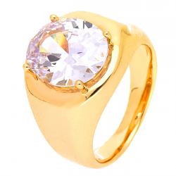 PIERŚCIONEK POZŁACANY 14 MM SYGNET Z BRYLANTEM XUPING 47149