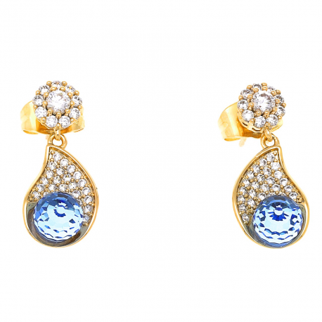 KOLCZYKI POZŁACANE 22/10 MM SAPPHIRE LIGHT CRYSTAL XUPING 48628