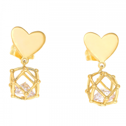 KOLCZYKI POZŁACANE 23/12 MM SERCE Z KLATKĄ XUPING 48927