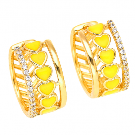 KOLCZYKI POZŁACANE 18/9 MM ŻÓŁTE SERCA XUPING 49532