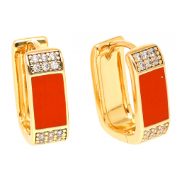 KOLCZYKI POZŁACANE 16/6 MM CZERWONA EMALIA XUPING 49543