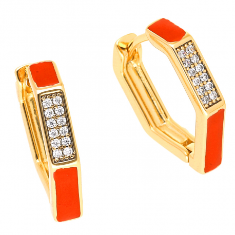 KOLCZYKI POZŁACANE 18/3,5 MM CZERWONA EMALIA XUPING 49549