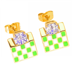 KOLCZYKI POZŁACNE 15/2,5 MM SZACHOWNICA XUPING 51970