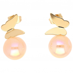 KOLCZYKI POZŁACANE 28/14 MM MOTYL Z PERŁĄ XUPING 54110