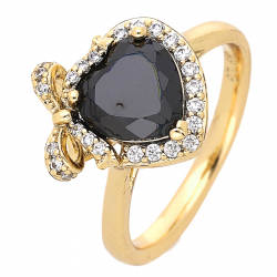PIERŚCIONEK POZŁACANY 13 MM SERCE CZARNY BRYLANT XUPING 54249