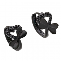 KOLCZYKI 13/10 MM CZARNE SERCE Z KOKARDĄ XUPING 54381