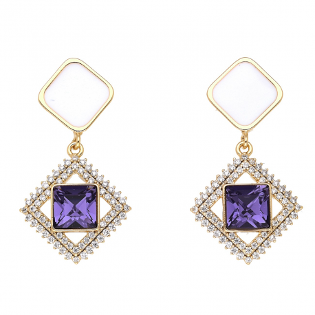 KOLCZYKI POZŁACANE 29/16 MM AMETHYST CRYSTAL XUPING 55055
