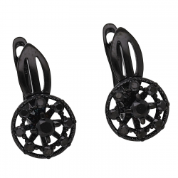 KOLCZYKI 18/10 MM CZARNE BRYLANTOWE KRĘGI XUPING 55601