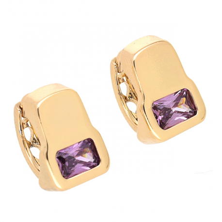 KOLCZYKI POZŁACANE 13/9 MM AMETYSTOWA BAGIETA XUPING 57441