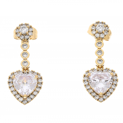 KOLCZYKI POZŁACANE 29/12 MM BRYLANTOWE SERCA XUPING 60414