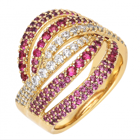 PIERŚCIONEK POZŁACANY 17 MM RUBINOWY LUXURY XUPING 62012