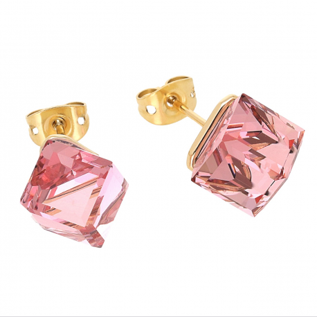 KOLCZYKI POZŁACANE 11 MM ROSE CUBE CRYSTAL XUPING 62722
