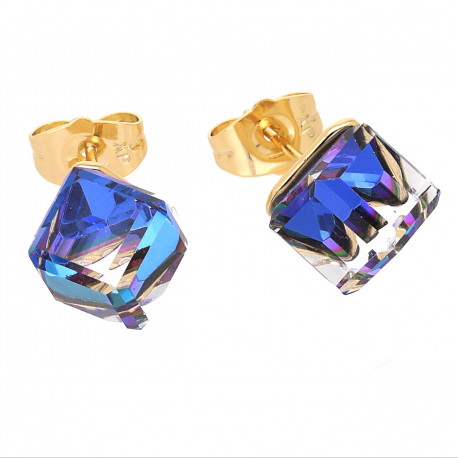 KOLCZYKI POZŁACANE 11 MM SAPPHIRE CUBE CRYSTAL XUPING 62726