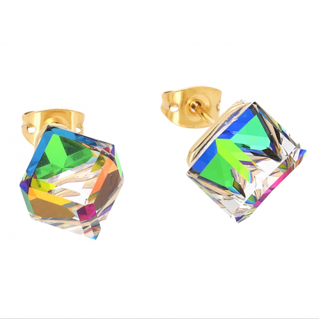 KOLCZYKI POZŁACANE 11 MM VITRAIL CUBE CRYSTAL XUPING 62728
