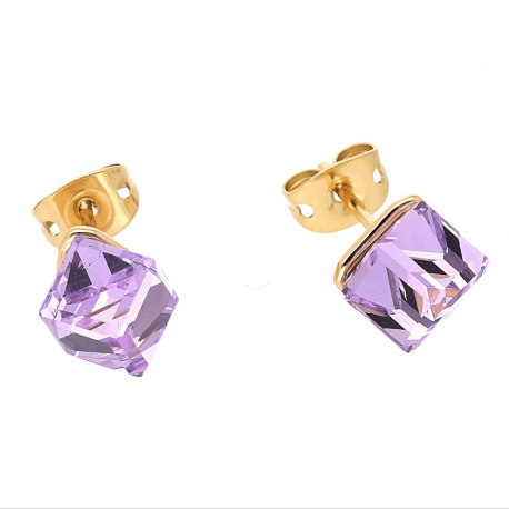 KOLCZYKI POZŁACANE 8 MM AMETHYST CUBE CRYSTAL XUPING 62732