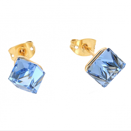 KOLCZYKI POZŁACANE 8 MM SAPPHIRE LIGHT CUBE CRYSTAL XUPING 62733