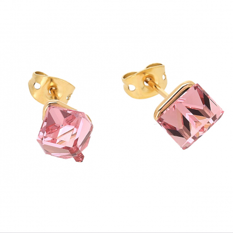 KOLCZYKI POZŁACANE 8 MM ROSE CUBE CRYSTAL XUPING 62735