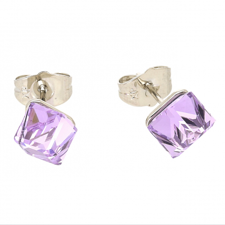 KOLCZYKI PLATYNOWANE 8 MM AMETHYST CUBE CRYSTAL XUPING 62740