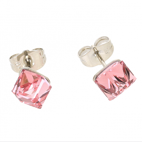 KOLCZYKI PLATYNOWANE 8 MM ROSE CUBE CRYSTAL XUPING 62743