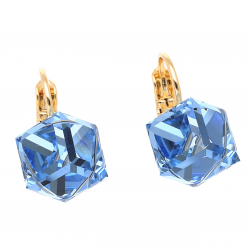 KOLCZYKI POZŁACANE 16/11 MM SAPPHIRE LIGHT CUBE CRYSTAL XUPING 62749