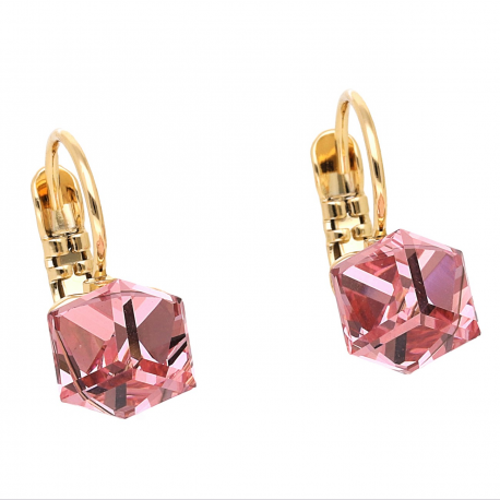 KOLCZYKI POZŁACANE 16/8 MM ROSE CUBE CRYSTAL XUPING 62752