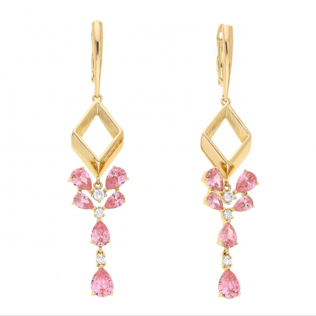 KOLCZYKI POZŁACANE 75/14 MM LUXURY RÓŻOWO BRYLANTOWE XUPING 64619