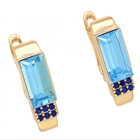 KOLCZYKI POZŁACANE 19/6 MM SAPHIRE LIGHT CRYSTAL XUPING 65191