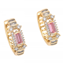 KOLCZYKI POZŁACANE 18/7 MM KÓŁKA Z RÓŻOWYM BRYLANTEM XUPING 65867