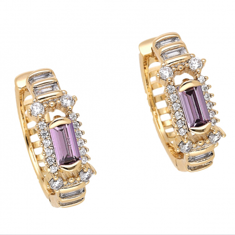KOLCZYKI POZŁACANE 18/7 MM KÓŁKA Z AMETYSTEM XUPING 65868