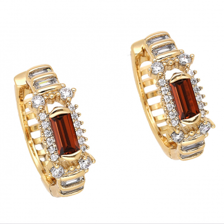 KOLCZYKI POZŁACANE 18/7 MM KÓŁKA Z GRANATEM XUPING 65869