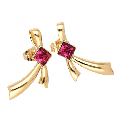 KOLCZYKI POZŁACANE 28/16 MM FUCHSIA CRYSTAL XUPING 66111
