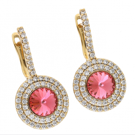 KOLCZYKI POZŁACANE 32/16 MM ROSE CRYSTAL XUPING 66122