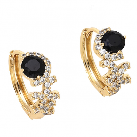 KOLCZYKI POZŁACANE 15/7 MM KÓŁKA CZARNY BRYLANT XUPING 66359