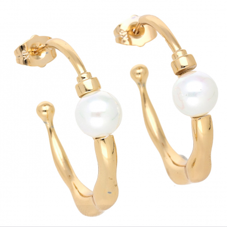 KOLCZYKI POZŁACANE 33/8 MM KOŁA Z PERŁĄ XUPING 66380