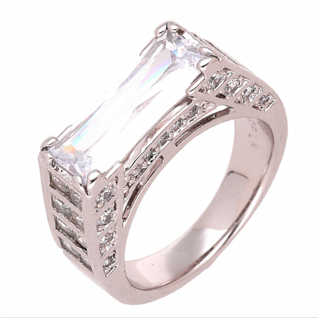 PIERŚCIONEK PLATYNOWANY 6 MM BRYLANT BAGIETA XUPING 66401