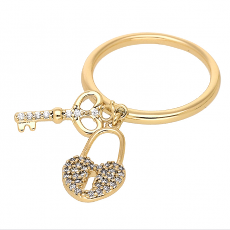 PIERŚCIONEK POZŁACANY 16 MM KLUCZ DO SERCA XUPING 66421