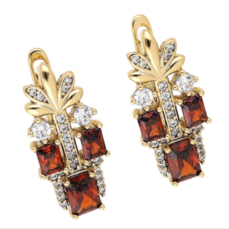 KOLCZYKI POZŁACANE 22/10 MM GARNET ELEGANCE XUPING 66446