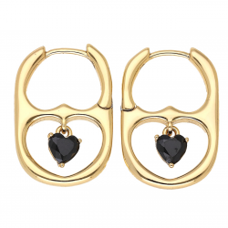 KOLCZYKI POZŁACANE 24/3 MM CZARNE SERCE XUPING 66699