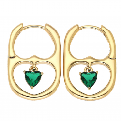KOLCZYKI POZŁACANE 24/3 MM SZMARAGDOWE SERCE XUPING 66701