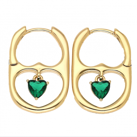 KOLCZYKI POZŁACANE 24/3 MM SZMARAGDOWE SERCE XUPING 66701
