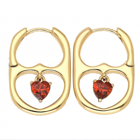 KOLCZYKI POZŁACANE 24/3 MM SERCE GRANAT XUPING 66702